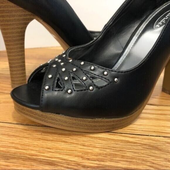 NEW black vegan leather platform peeptoe heels 5.5 Mandee cutout - Picture 12 of 12